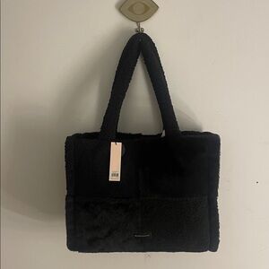 BCBG Black Sherpa Faux Fur Large Tote Bag